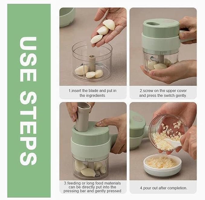 4-in-1 Portable Electric Vegetable Cutter Set – Multifunction Cordless Mini Slicer, Dicer & Food Processor