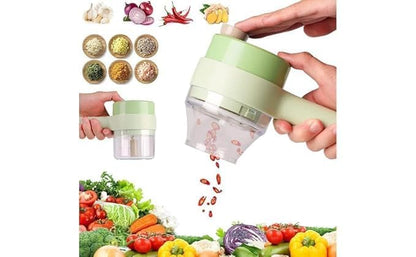 4-in-1 Portable Electric Vegetable Cutter Set – Multifunction Cordless Mini Slicer, Dicer & Food Processor
