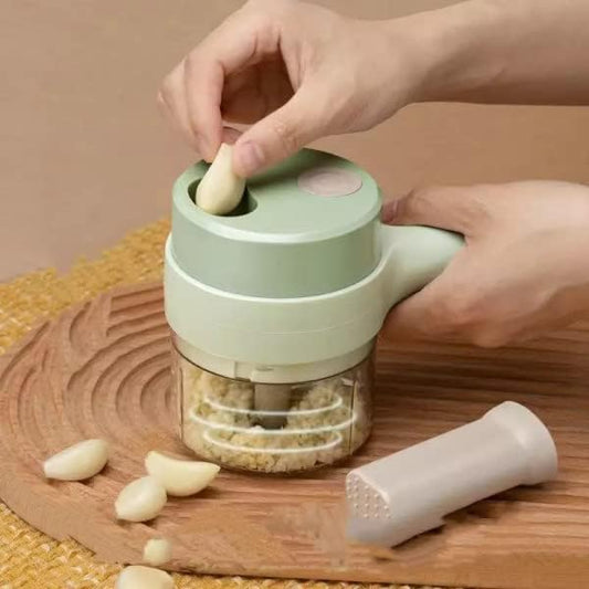 4-in-1 Portable Electric Vegetable Cutter Set – Multifunction Cordless Mini Slicer, Dicer & Food Processor