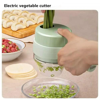 4-in-1 Portable Electric Vegetable Cutter Set – Multifunction Cordless Mini Slicer, Dicer & Food Processor