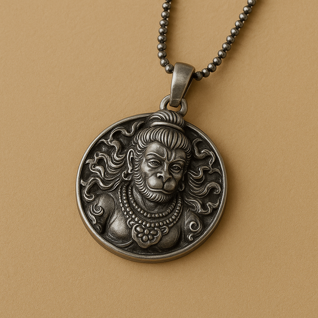 Hanuman Ji Pendant Oxodaised Silver Chain