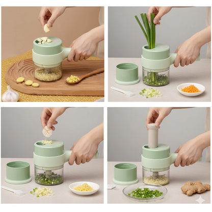 4-in-1 Portable Electric Vegetable Cutter Set – Multifunction Cordless Mini Slicer, Dicer & Food Processor